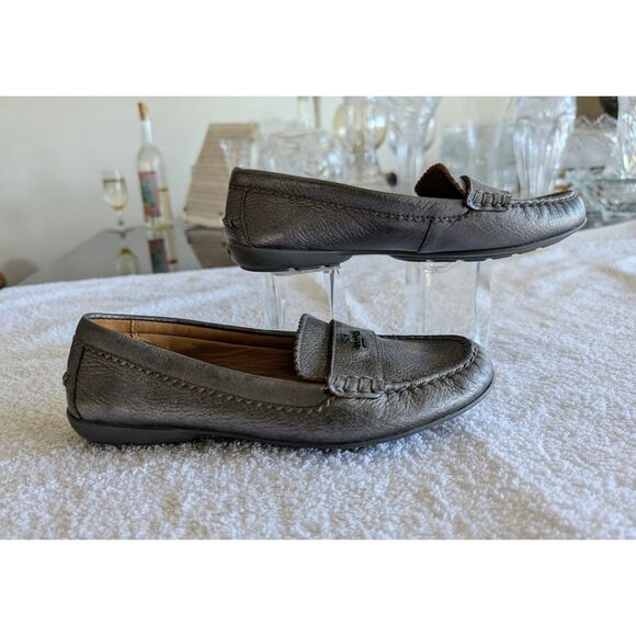 COACH Odette Logo Solid Metallic Gray Leather Driver Loafer Sz 6.5B - Picture 6 of 10